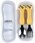 Stainless Steel Kids Silverware Set | Child Safe Flatware | Kids Utensil Set | Metal Kids Cutlery Set | Cute Cutlery Set with Box (Yellow/Tiger)