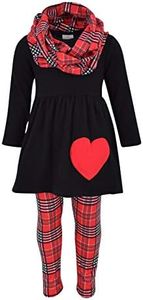 Unique Baby Girls 3 Piece Valentine's Day Plaid Heart Outfit (5/L, Red)