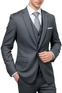 Mens 3-Piece Suit Notched Lapel One Button Slim Fit Formal Jacket Vest Pants Set,Dark Grey,Large