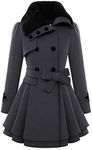 Zeagoo Women's Long Winter Coats Double Breasted Coat Faux Fur Jacket Pea Coat Grey,X-Large