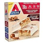 Atkins Vanilla Caramel Pretzel Protein Meal Bar, High Fiber, 2g Sugar, 4g Net Carbs, Meal Replacement, Keto Friendly, 5 Count