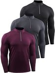 Neleus Men's 3 Pack Dry Fit Long Sleeve Compression Shirts Workout Running Shirts, 5086 Black/Grey/Red, Small
