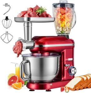 VIVOHOME 3 in 1 Multifunctional Stand Mixer with 6 Quart Stainless Steel Bowl, 650W 6-Speed Tilt-Head Meat Grinder Juice Blender, Red