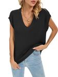 Famulily Womens Summer V Neck Knitted Tops Sleeveless Tank Top Casual Solid Color Sweater Vest Black L