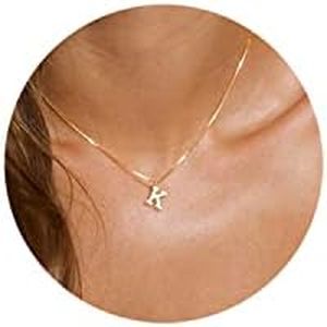 Aghfacy 14K Gold Plated K Necklace Initial | Letter Dainty Necklaces for Women Small Tiny Pendant Monogram Cute Letter Name Choker Teen Girls Simple Jewelry, Plated, No Gemstone