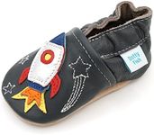 Dotty Fish Soft Sole Leather Infant Shoes Boys pre-Walkers. Grey Space Rocket. 12-18 Months