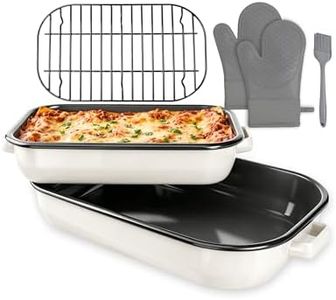 MCCSI Casserole Dishes for Oven Lasagna Pan 6-Pack Baking Set with Handle & Rack 14&17 Inch Large Enamel Cookware, High Temperature Resistance Dishwasher Safe Non-Stick Mother's Wedding Gift Bakeware