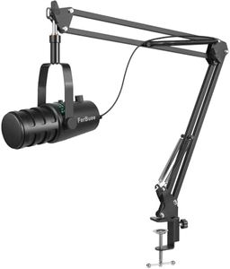 FerBuee XLR/USB Dynamic Microphone for Vocal Recording, Gaming, Live Streaming. with Echo, 3.5mm Headphones Jack, Mute Button. Cardioid Microphone for PC/PS5/Mixer (Black with Boom Arm)