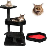 KAMABOKO 30.3” Gothic Cat Tree with Coffin Bed, Black Cat Tower for Indoor Cats with Scratching Posts for Halloween Cat, Black and Red