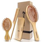 Combetter Bamboo Hairbrush and Comb Set - Natural Eco-Friendly Paddle Detangler with Scalp Massage for Women, Men, and Kids - Reduces Frizz and Promotes Healthy Hair Growth(4PCS)