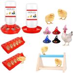 Chick Feeder and Waterer Kit,Automatic Chicken Feeder and Waterer Set with Chick Perch & Chicken Hats for Hen, for Baby Chicks, Ducks, and Quail.Chicken Coop Accessories
