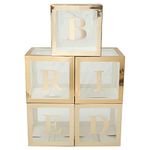 5Pcs BRIDE Balloon Boxes Set Transparent Block Boxes with Letters and Sticker for Party Wedding Decoration (Golden)