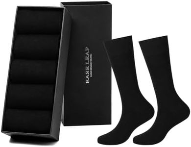 EASE LEAP 5 Pairs Mens Dress Socks Comfortable Cotton Crew Sock Calf High Breathable Formal Socks with Gift Box, Size 11-14 (Black)