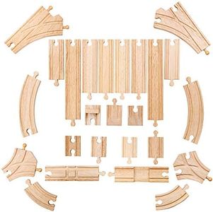 Bigjigs Rail Low Level Train Track Expansion Pack - 25pc Wooden Train Track for Train Sets, Quality Bigjigs Train Accessories, Compatible with Most Major Wooden Railway Brands