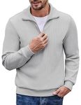 COOFANDY Men's Zip Up Sweater Corduroy Polo Pullover Casual Slim Fit Sweatshirt Light Grey