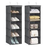 SONGMICS Wardrobe Organizer, Set of 2, Hanging Closet Bag, Foldable, Space Saving, with Metal Hooks, Bamboo Reinforcement, Linen Pattern, Grey RCH005G02