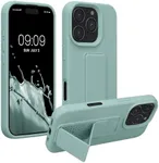 kwmobile Case Compatible with Apple iPhone 16 Pro - Case with Hand Strap and Stand Soft TPU Silicone Coating - Mint