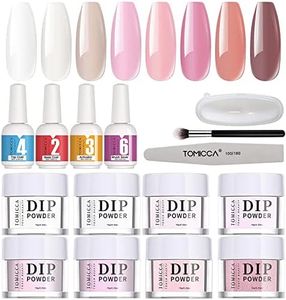 TOMICCA 19 Pcs Dip-Powder-Nail-Kit, 8 Colors Clear Pink Dip Nails Powder Starter Kit, Dipping Powder Set with Liquid Activator Brush Saver