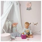 LOAOL Kids Bed Canopy with Pom Pom Hanging Canopy for Baby Crib Nook Castle Game Tent Nursery Play Room Decor (White)