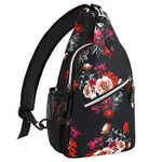 MOSISO Sling Backpack,Travel Hiking Daypack Pattern Rope Crossbody Shoulder Bag, Cottonrose