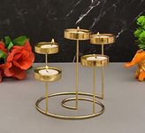 OGGN Decorative Golden Spiral Stairs Dinner Candelabra, Metal Tealight Candlestick Round Holder, Table Centerpiece and Festive Décor, Tea Light Candle Holder Stand for Home, Office