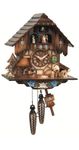 Engstler Quartz Cuckoo Clock with Musik Black Forest house with moving wood chopper and mill wheel EN 463 QMT