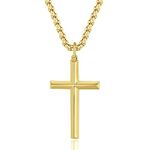 FANCIME Yellow Gold Plated 925 Solid Sterling Silver High Polished Mens Crucifix Sharp Pendant Fine Jewellery for Mens Boys, with Stainless Steel Box Chain Necklace Length 22 Inch