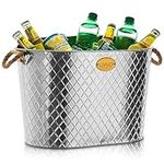 LIVIVO Galvanised Steel 24L Drinks Ice Cool Bucket Pail Diamond Embossed with Rope Handles - Ideal for Garden Parties, BBQs Cooling Bottles Tub, Cans of Beer or Soft Drinks Champagne Prosecco Whisky