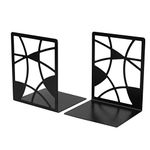 Spillbox Metal Non Slip Bookends Book Shelves | Shelf | Study Table | Home Decor | Holders | Case | Bracket | Stand | Heavy Duty | Set | Book Ends for Office, Home - Circle (Black)