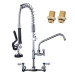 iVIGA Commercial Kitchen Faucet Wall Mount with Pre-Rinse Sprayer 8 Inch Center Wall Mount Kitchen Sink Faucet with 9.6" Add-on Swing Spout 25" Height Faucet with Pull Down Spray