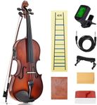 Electric/Acoustic Violin with Ebony Accessories - Perfect for Stage & Practice with Carrying Case, Violin Bow, Bridge, Rosin, Shoulder Rest, Stickers, Tuner, Instruction, Handcraft with Maple, Spruce