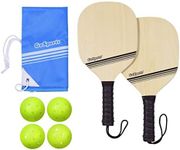 GoSports Pickleball Beginner Set Bundle - Includes Two Wood Paddles, Four Official Pickle Balls & Carrying Tote Bag