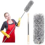 4Mura Microfiber Feather Duster Bendable & Extendable Fan Cleaning Duster with 100 inches Expandable Pole Handle Washable Duster for High Ceiling Fans, Window Blinds, Furniture (Multi Color)