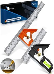 Atlas Armand® Combination Square Set 150 mm and 300 mm + Unique Hole Row for Marking Gauge - Precise Universal Metal Stop Square - Combination Angle with Ruler Stop and Marking Tool