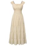 SCARLET DARKNESS Dress Women Summer Maxi Long Square Neck Tiered Holiday Dresses Beige XXL