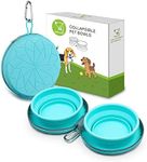 KALLAK Collapsible Silicone Twin Dog Bowls with Zipper Silicone Case, Foldable Travel Dog Bowls, Expandable Cup Dish, No Spill Non-Skid Silicone Pet Food and Water Feeder Bowl with Carabiner Clip