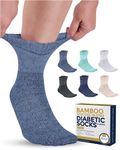 Pembrook Bamboo Viscose Diabetic Socks for Men and Women - 6 Pairs | Black, White, Beige, Aqua, Blue, Navy | Moisture Wicking Ankle Mens Diabetic Socks | Diabetic Socks for Men 9-12