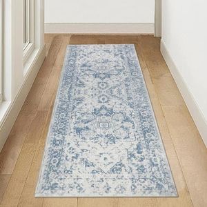 Famibay Hallway Runner 65x180cm Runner Rug for Hallway Non Slip Kitchen Rug Washable Vintage Carpet Runner for Hallway Entryway Bedroom Living Room Laundry(Blue, 65x180cm)