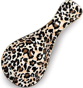 LEAZUL Ceramic Spoon Rest for Stove Top Large Spoon Holder Farmhouse Spoon Rest for Kitchen Counter Leopard Coffee Spoon Rest Animal Print Cooking Utensil Tools Rest Modern Farmhouse Kitchen Decor