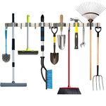 Broom Holder Wall Mount Garden Tool Organizer,Mop Hanger Wall Mounted Garage Storage,Kitchen,Utility Rack Metal Wall Holder For Broom, Rake,Mop Handles Up To 3/4” (3 Racks 4 Hooks-2Pack)