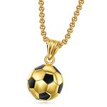 Mens 3D Gold Soccer Necklace, Adjustable Football Pendant Chain, Fashion Style Sports Fan Birthday Gift Sport Necklace for Men Boys