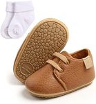 Baby Boy Shoes, Toddler Boy Girl Anti-Slip PU Sneakers Shoes Newborn First Walking Shoes with Cotton Socks for 0-18Months Brown