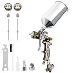 BEETRO HVLP Air Spray Gun, 1000ml Capacity 14.5CFM 30-43psi 1.4mm/1.8mm Nozzles Stainless Steel with Type 2 Adapter Air Control Valve and Filter Professional Gravity Feed Sprayer Automotive