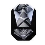 HISDERN Check Floral Dot Wedding Party Tie Handkerchief Men's Necktie & Pocket Square Set Gray