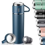 Stainless Steel Water Bottle, Insulated Travel Mug with Leakproof Cup Lid & Handle, 500ml Double Walled Vacuum Flask, Coffee Cup Drink Bottle Keep 12h Hot & Cold for Gym Home Office Outdoor, Blue