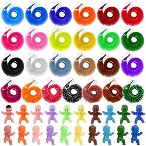selizo Worm on a String and Mini Babies, 50pcs Tiny Plastic Babies with 50pcs Worm on String Bulk for Baby Shower Ice Cube Games, Earrings Making, Decorations