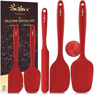Walfos Lot de 5 spatules en silicone, résistantes à la chaleur jusqu'à 600 °C, avec noyau en métal, idéales pour la cuisine et la pâtisserie (5 spatules rouges)