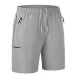 JHMORP Men's Running Hiking Shorts Water Resistant Lightweight Cool Sweat Active Shorts with Zippered Pockets (Light Grey,CA L)