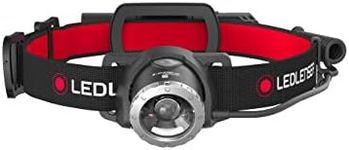 Ledlenser H8R Headlamp LED, Rechargeable Lithium 18650 Battery, 600 lumens, focusable, up to zu 120h runtime, red Rear Back Light, slewable, USB Charging Cable, Headlamp