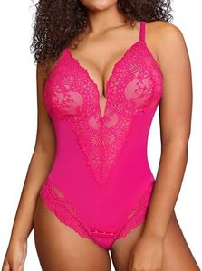 Popilush Shapewear Bodysuit Lace Corset Tops for Large Bust Tummy Control Low Back V Neck Thong Bodysuits Plus Size